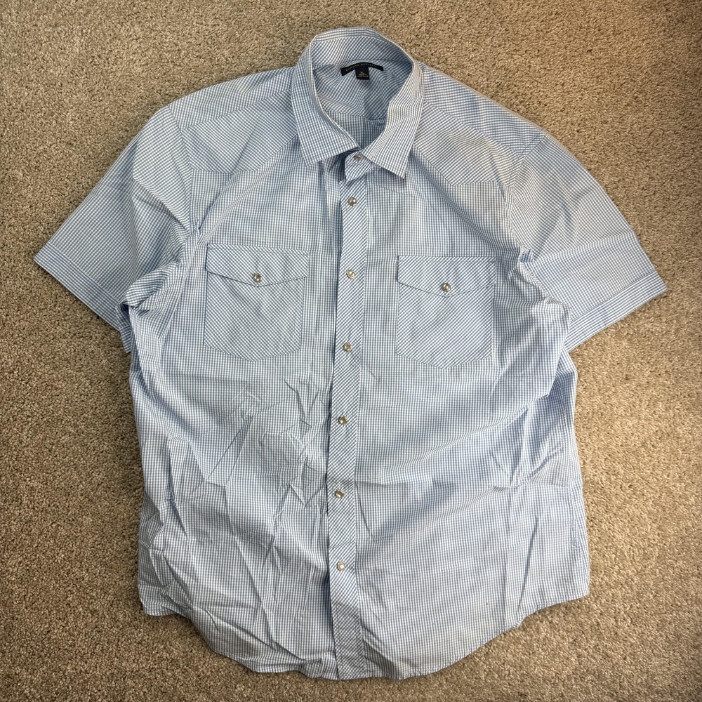 Banana Republic Shirt Mens XL Blue Check Short Sleeve Button Up Pockets Casual